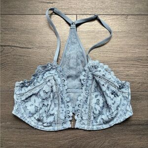 Victoria Secret Unlined Plunge Bra Front Closure Blue Lace Size 32D